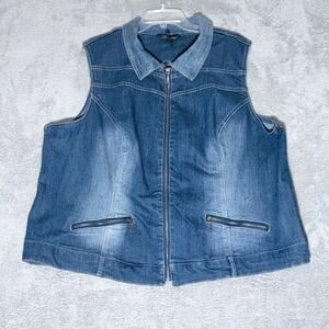 Baccini Denim Jean Vest Womens Plus 3X Blue Zip Front Moto Med Wash Pockets